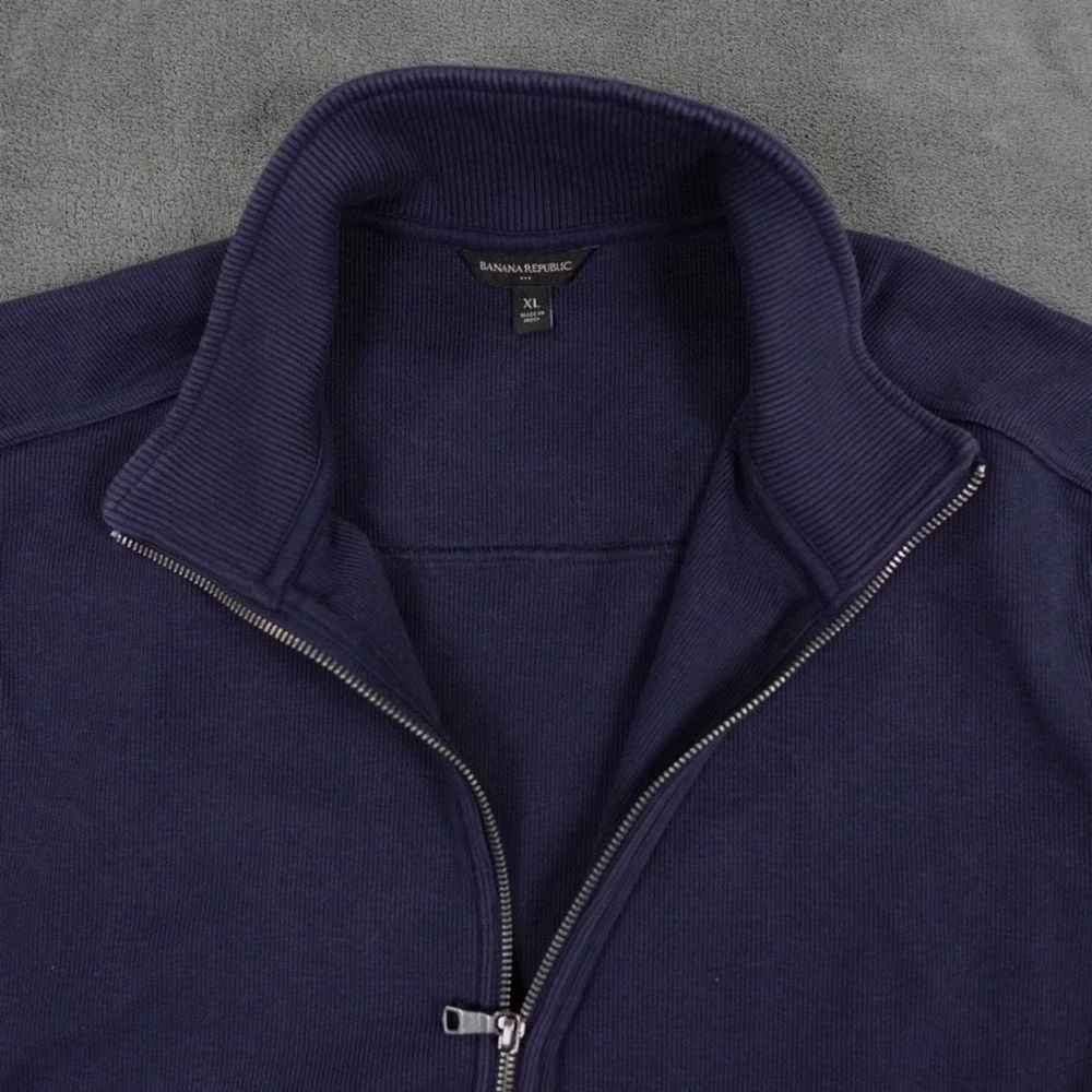 Banana Republic Sweater Jacket Mens XL Navy Blue Ribbed Full Zip Utility Pockets